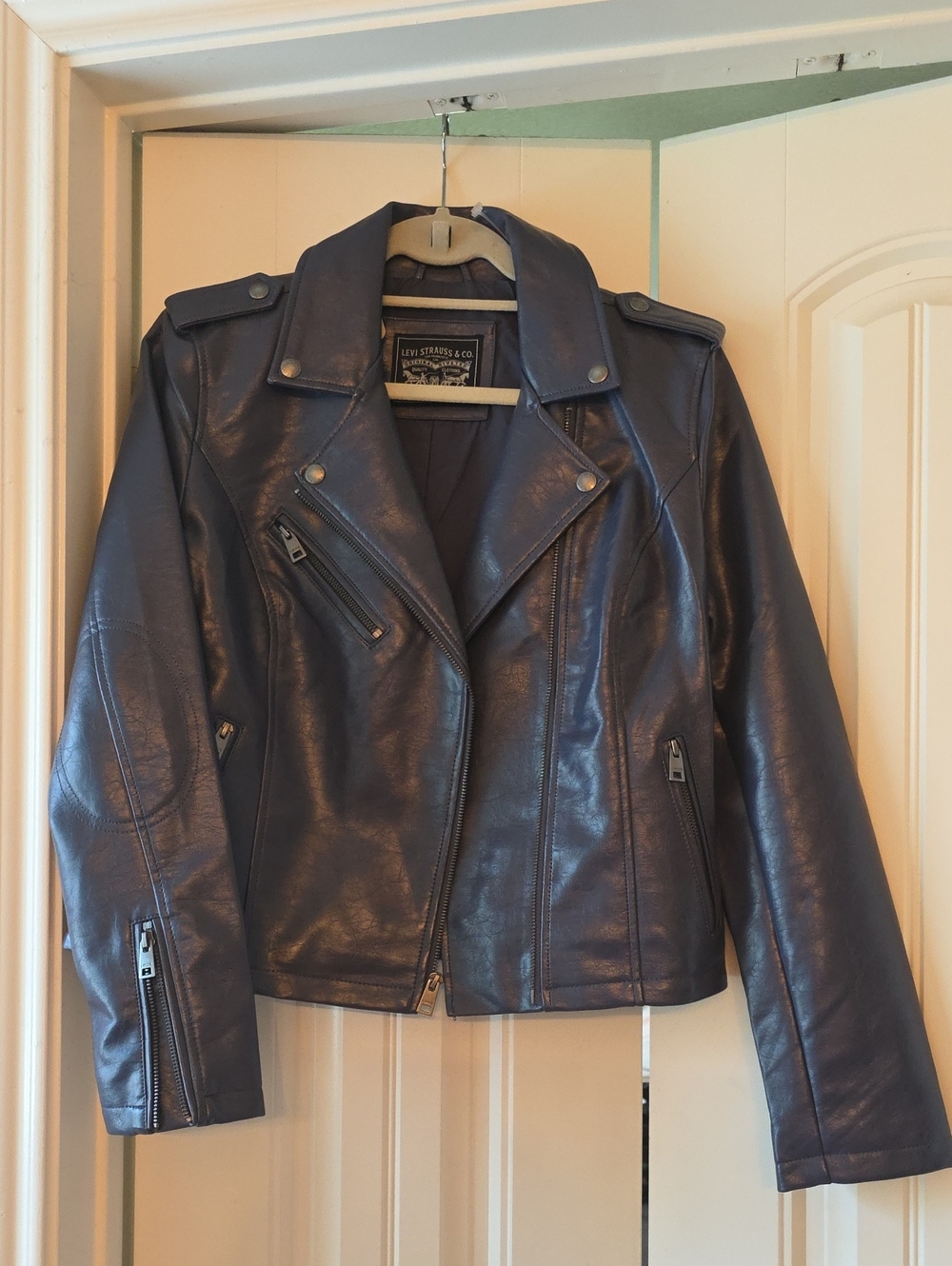 Levi's Women's Dark Navy F Leather Moto Jacket